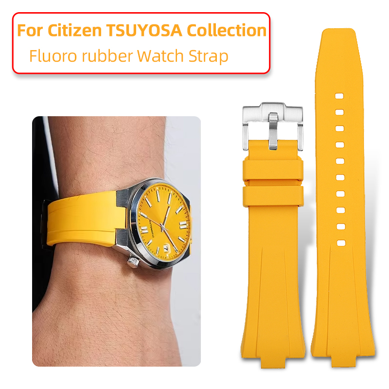 Citizen Watch Tsuyosa - 9x26mm FKM Fluorkautschuk-Armband, konvexes Schnellverschluss-Uhrenarmband, gelb,