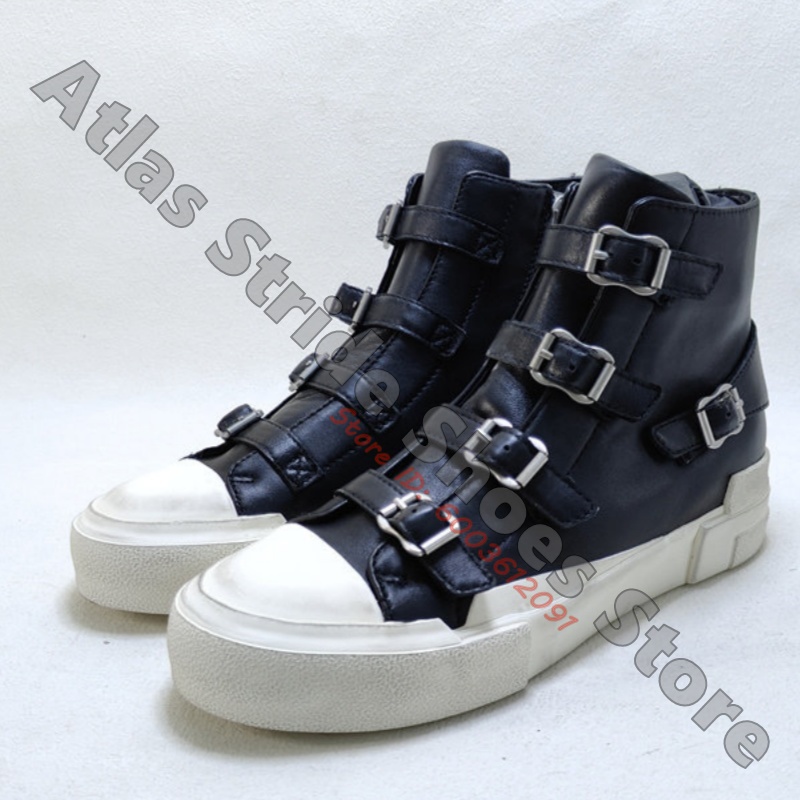 Mesh Strap Metal - Kontrast-High-Top-Sneaker mit mehrfarbigen silbernen Metallschnallen, Riemenverzierung,