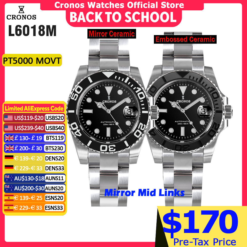 Stainless Bracelet Diver - Cronos Sub Diver Herrenuhr Edelstahl PT5000