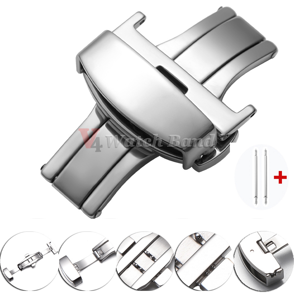 Butterfly Clasp Deployant - Polierte, matte Doppelknopf-Uhrenarmband-Schnallen aus Edelstahl, Butterfly-Verschluss,