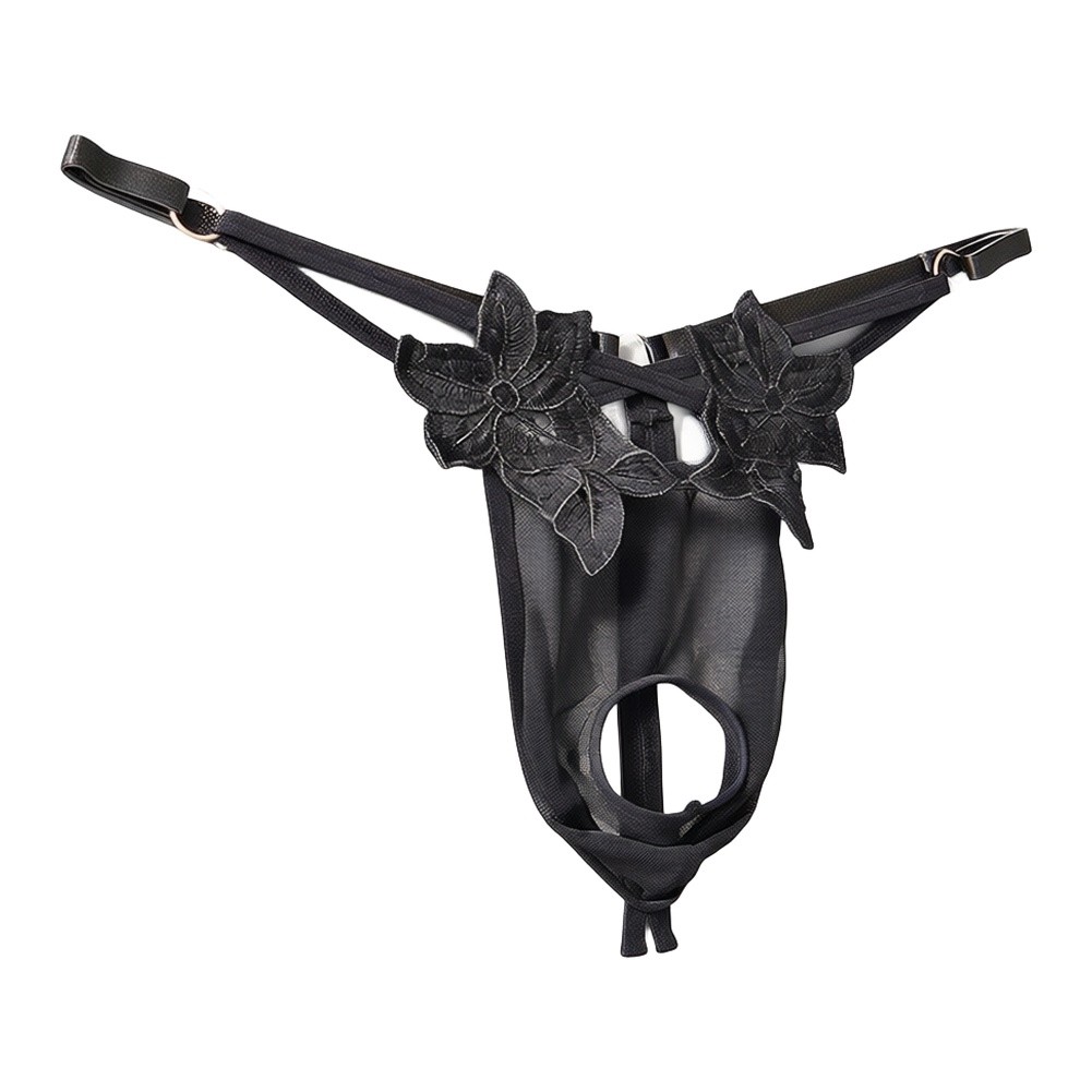 Mesh Strap Metal - Herren-Spitzen-G-String-Unterwäsche mit Blumenstickerei, Netzstoff, Hohlmuster, verstellbarer