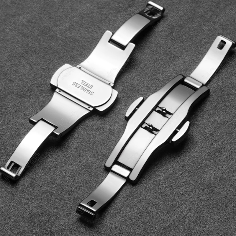 Butterfly Clasp Deployant - 6mmx19/21/23/25mm Schmetterlingsschnalle Edelstahlknopf Doppeldruck Faltschließe Riemenschließe