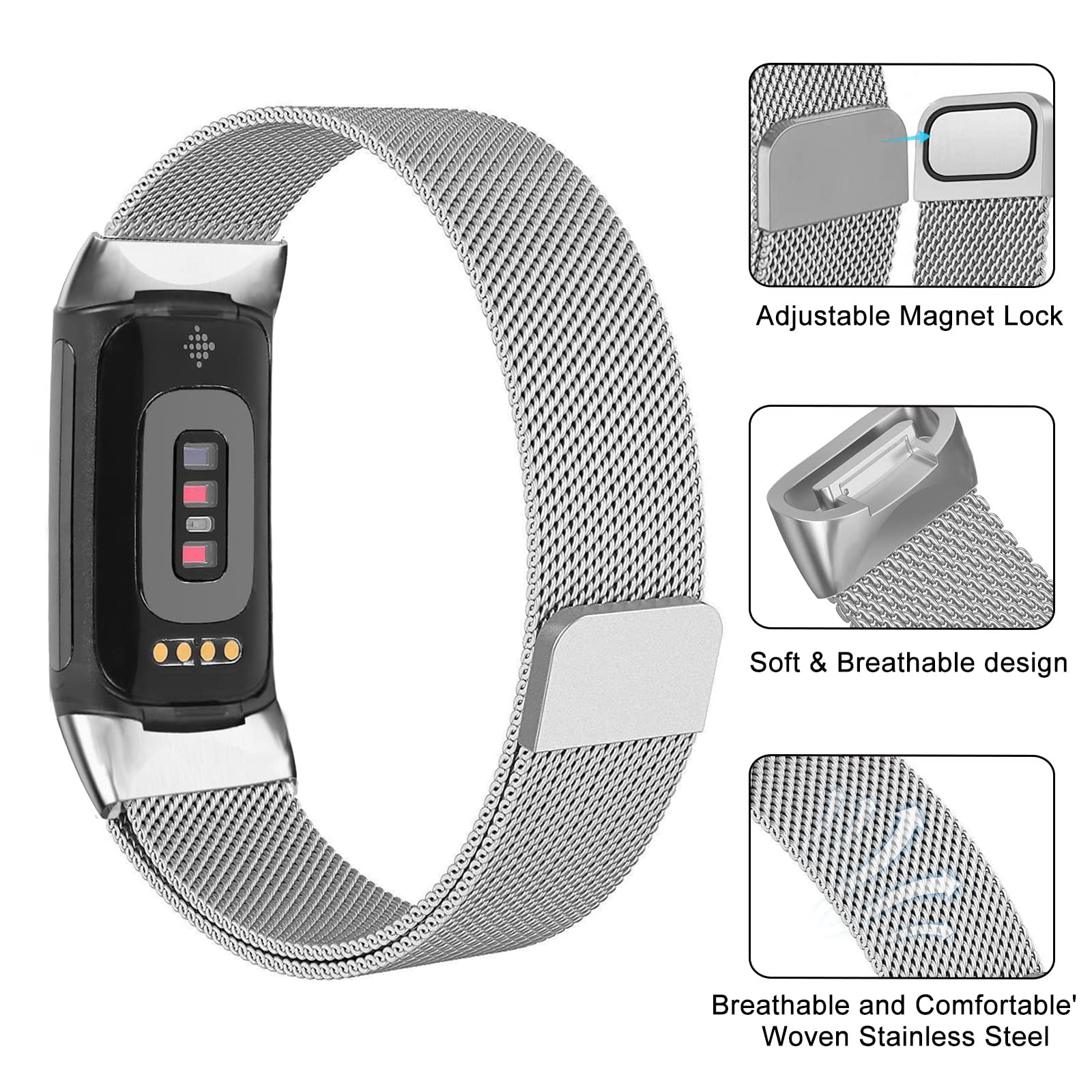 Milanese Loop Magnetic - Milanaise-Schlaufe für Fitbit Charge 6 5