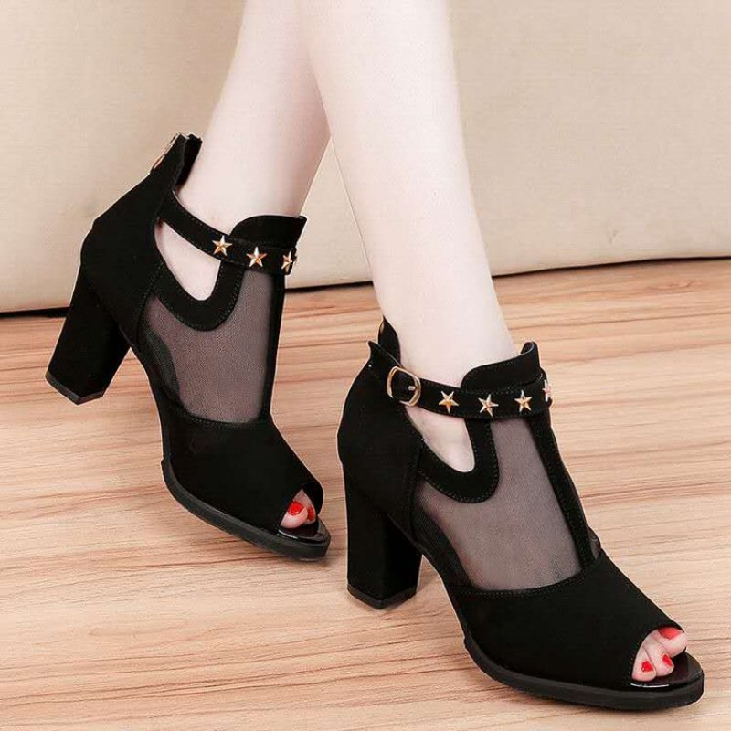 Mesh Peep Toe Blockabsatz Dame – Mesh Strap Metal Bewertung und Preis